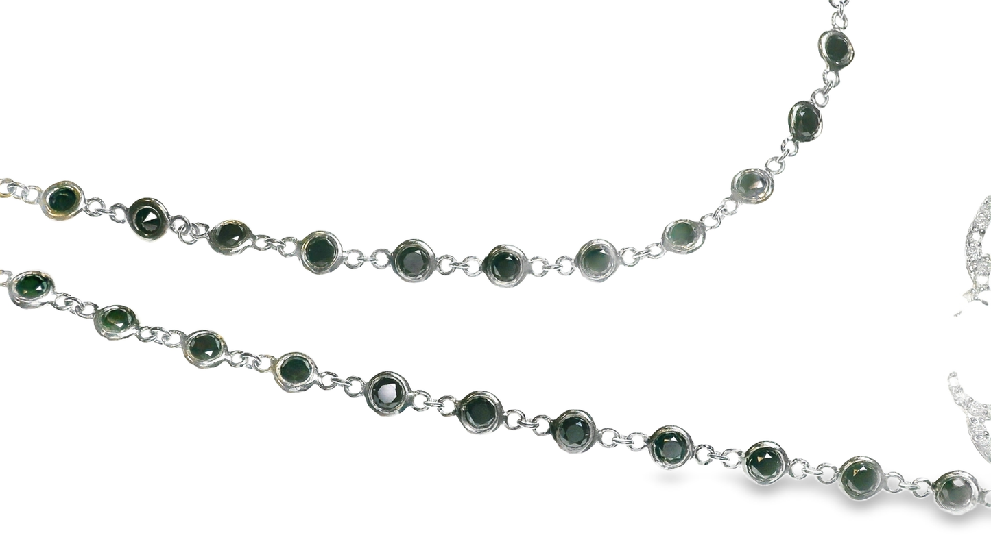 2.00CT Diamond 10.33CT Black Diamond Necklace 14k White Gold