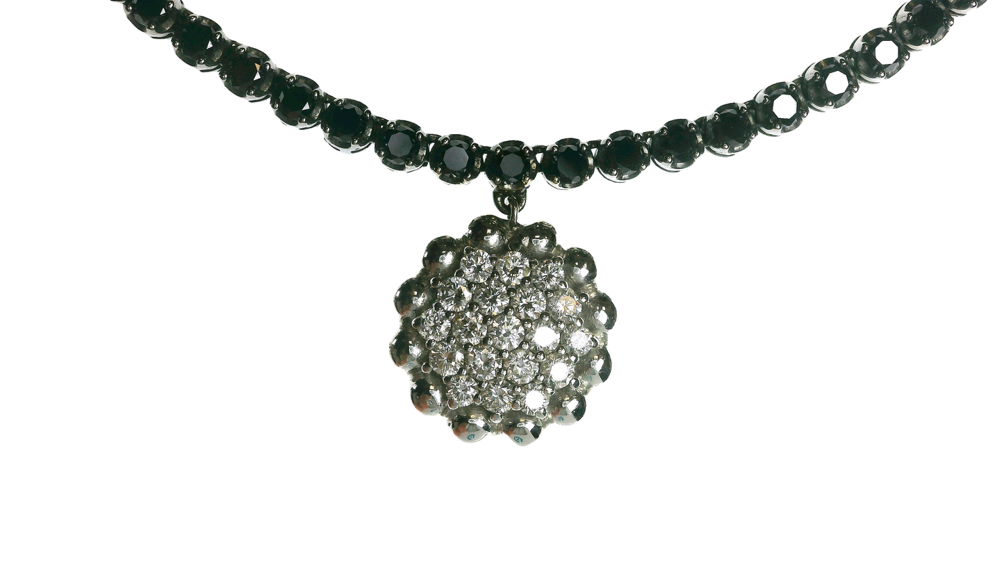 1.10CT Diamond 4.51CT Black Diamond Necklace 14k White Gold