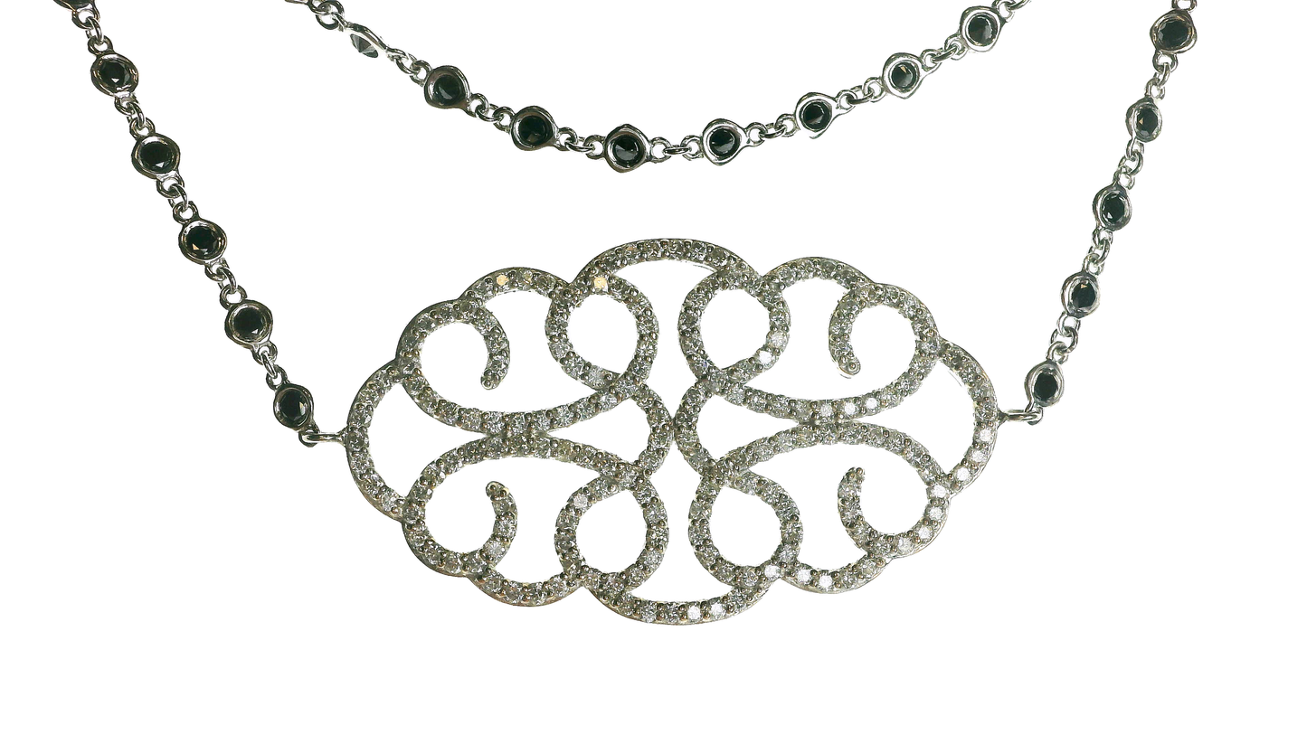1.93CT Diamond 5.11CT Black Diamond Necklace 14k White Gold
