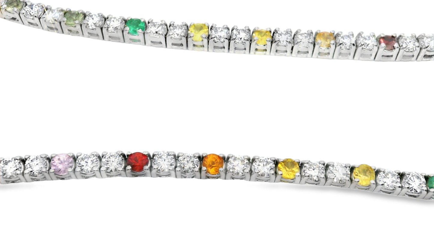 4.80CT Lab Diamond 2.90CT Multi Sapphire Necklace 14k White Gold