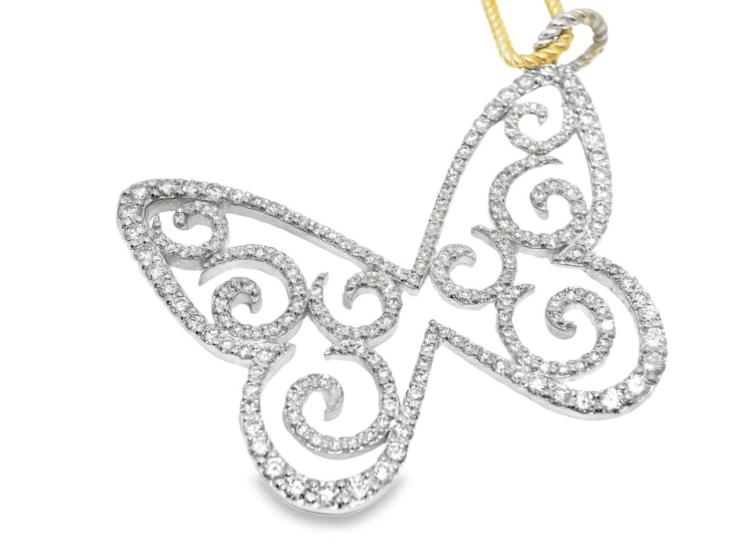 0.97CT Butterfly Diamond Necklace 14k Yellow Gold