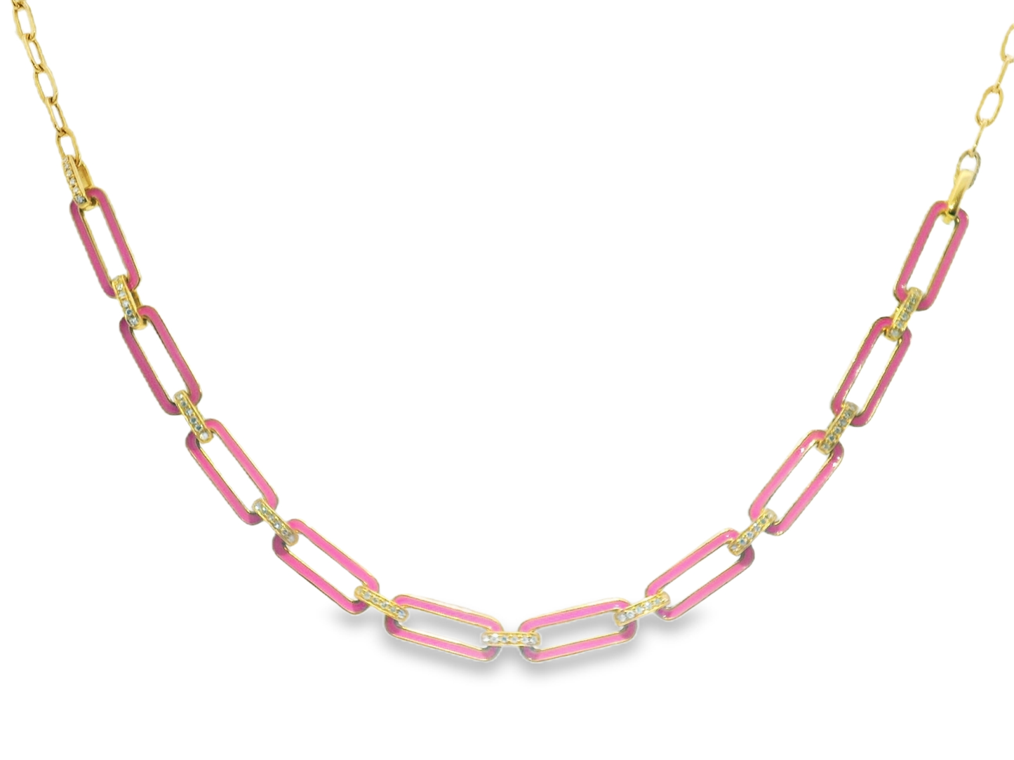 0.32Ct Diamond Pendant with Pink Enamel 14k Yellow Gold