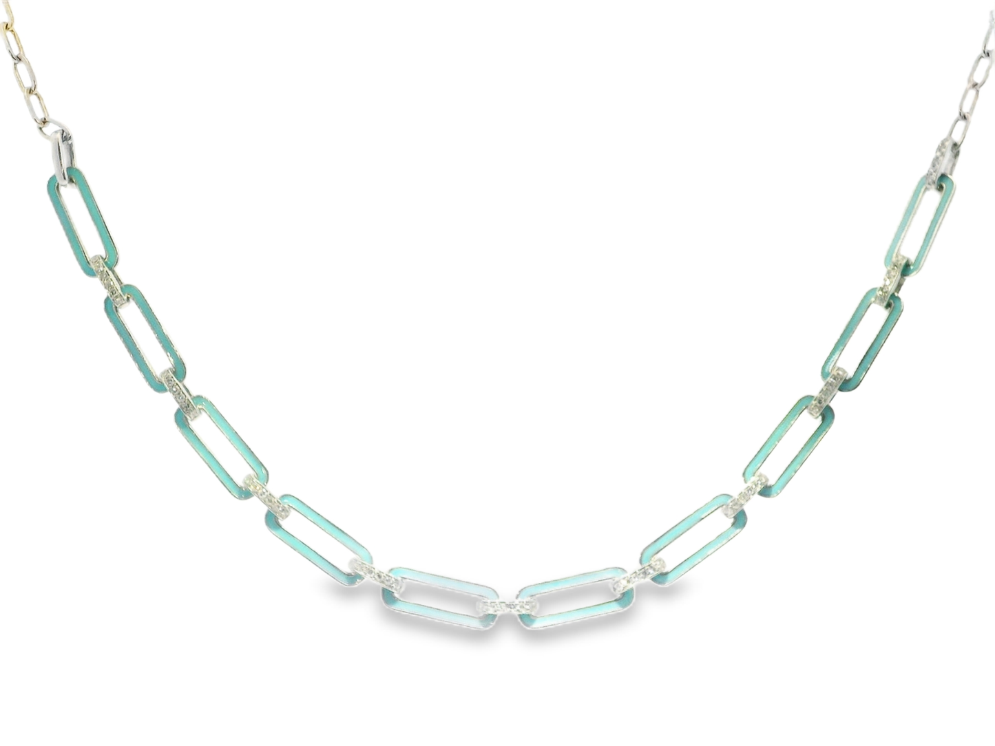 0.33CT diamond Pendant with Turquoise Enamel 14k White Gold