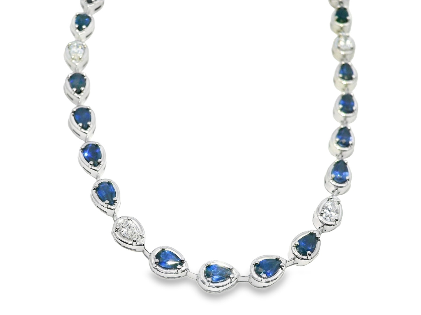 1.56CT Pear Shape Lab Diamond 9.03CT Blue Sapphire 14k White Gold Necklace