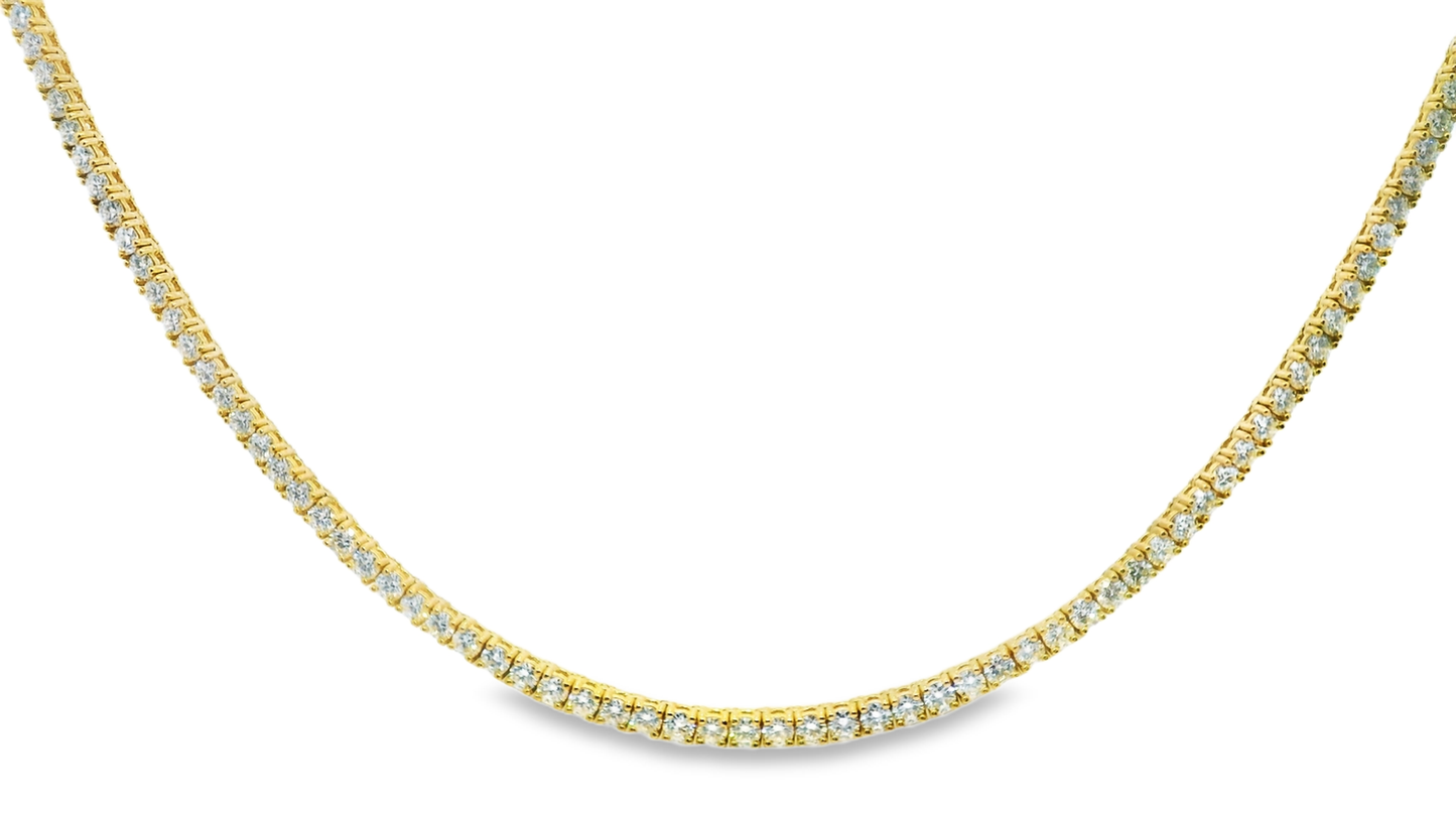 9.39CT Diamond 4 Prong Tennis 18k Yellow Gold Necklace