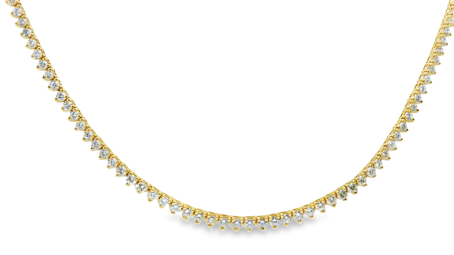5.66CT Round Cut Diamond Three Prong Tennis Necklace 14K Yellow Gold