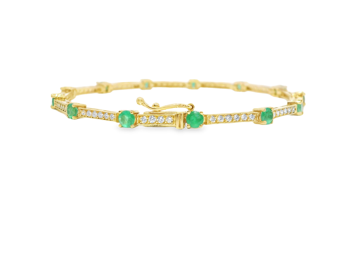 1.46ct Emerald 0.86ct Diamond Bracelet 14k Yellow Gold