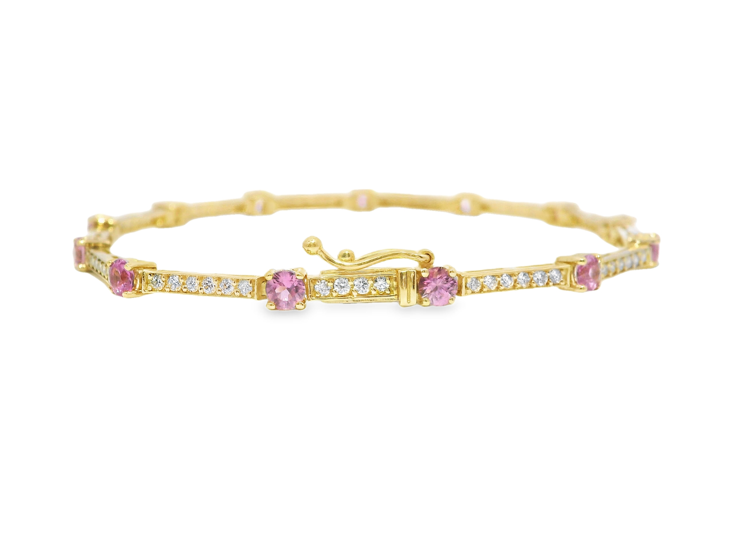 2.14ct Pink Sapphire 0.86ct Diamond Bracelet 14k Yellow Gold