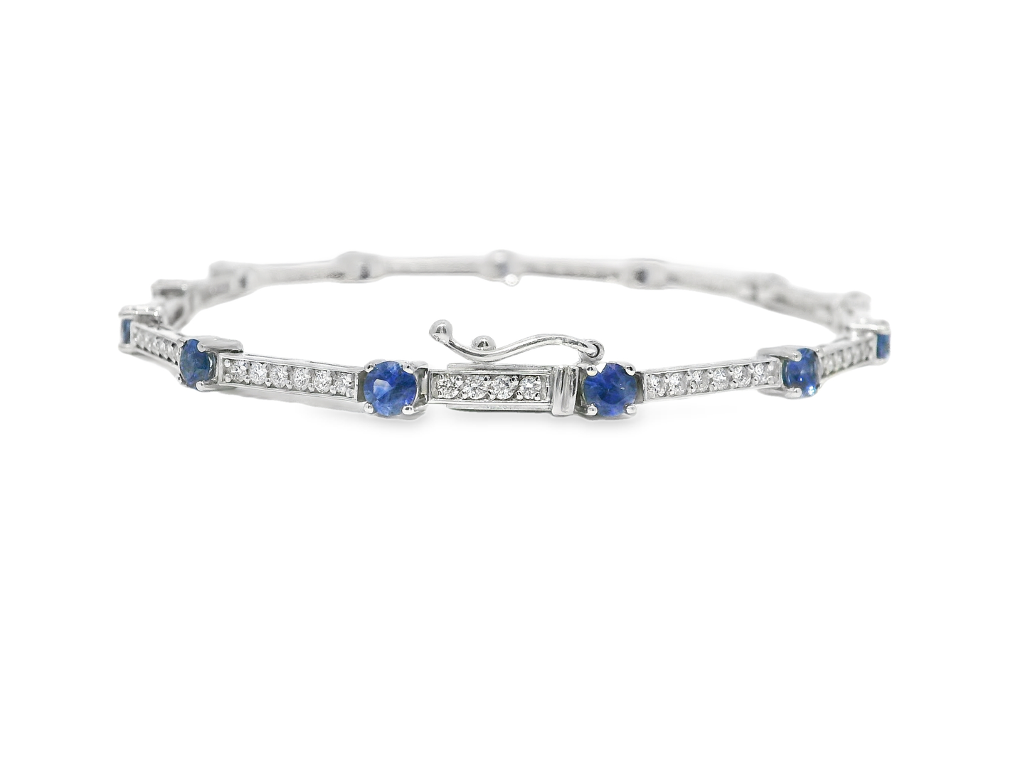2.04ct Blue Sapphire 0.86ct Diamond Bracelet 14k White Gold