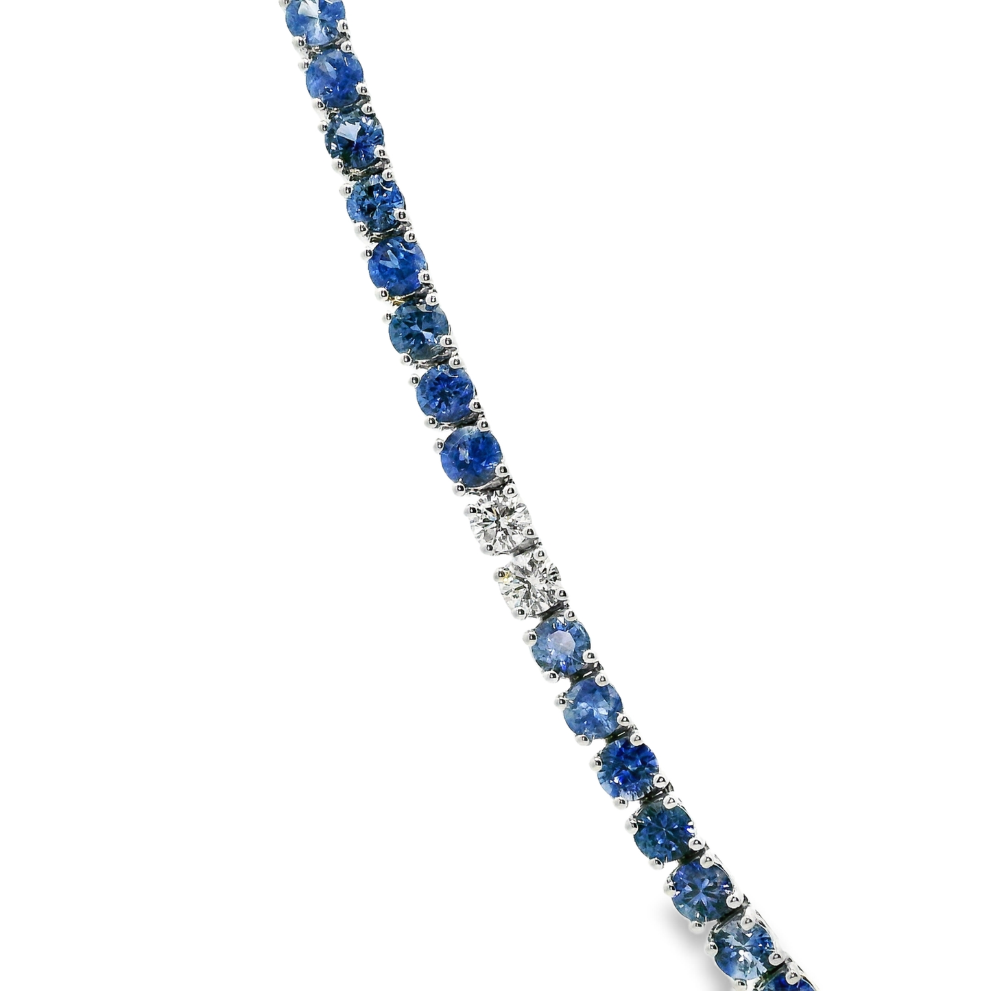1.89Ct Diamond 18.52CT Blue Sapphire Necklace 14k White Gold