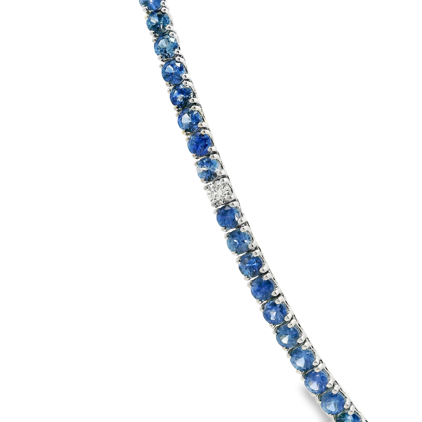 1.32CT Diamond 16.56CT Blue Sapphire Tennis Necklace 14k White Gold