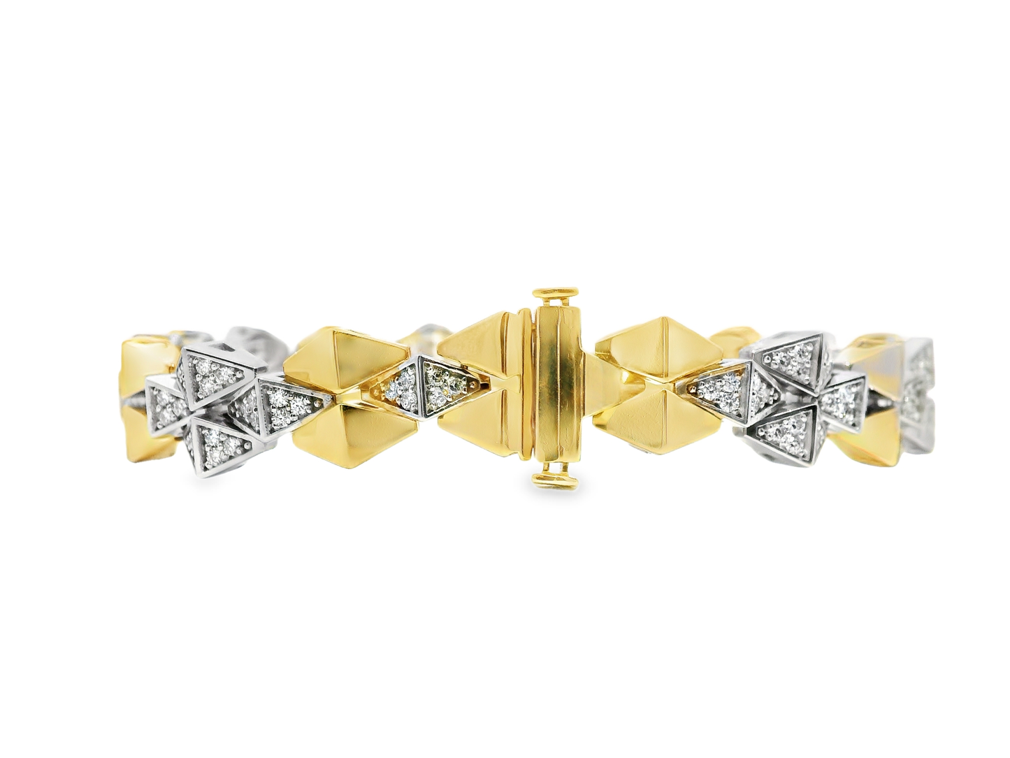 1.56CT Diamond & Plain Fashion Two Tone Bracelet 14k Yellow Gold