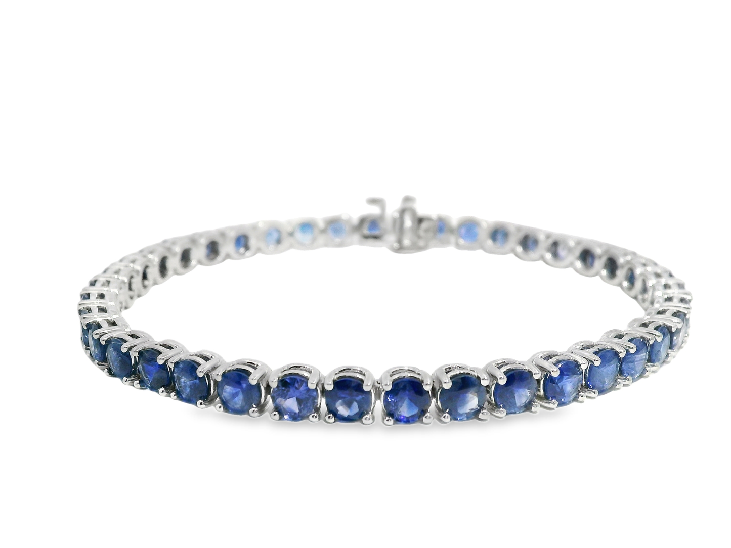 11.49CT Blue Sapphire Tennis Bracelet 14k White Gold