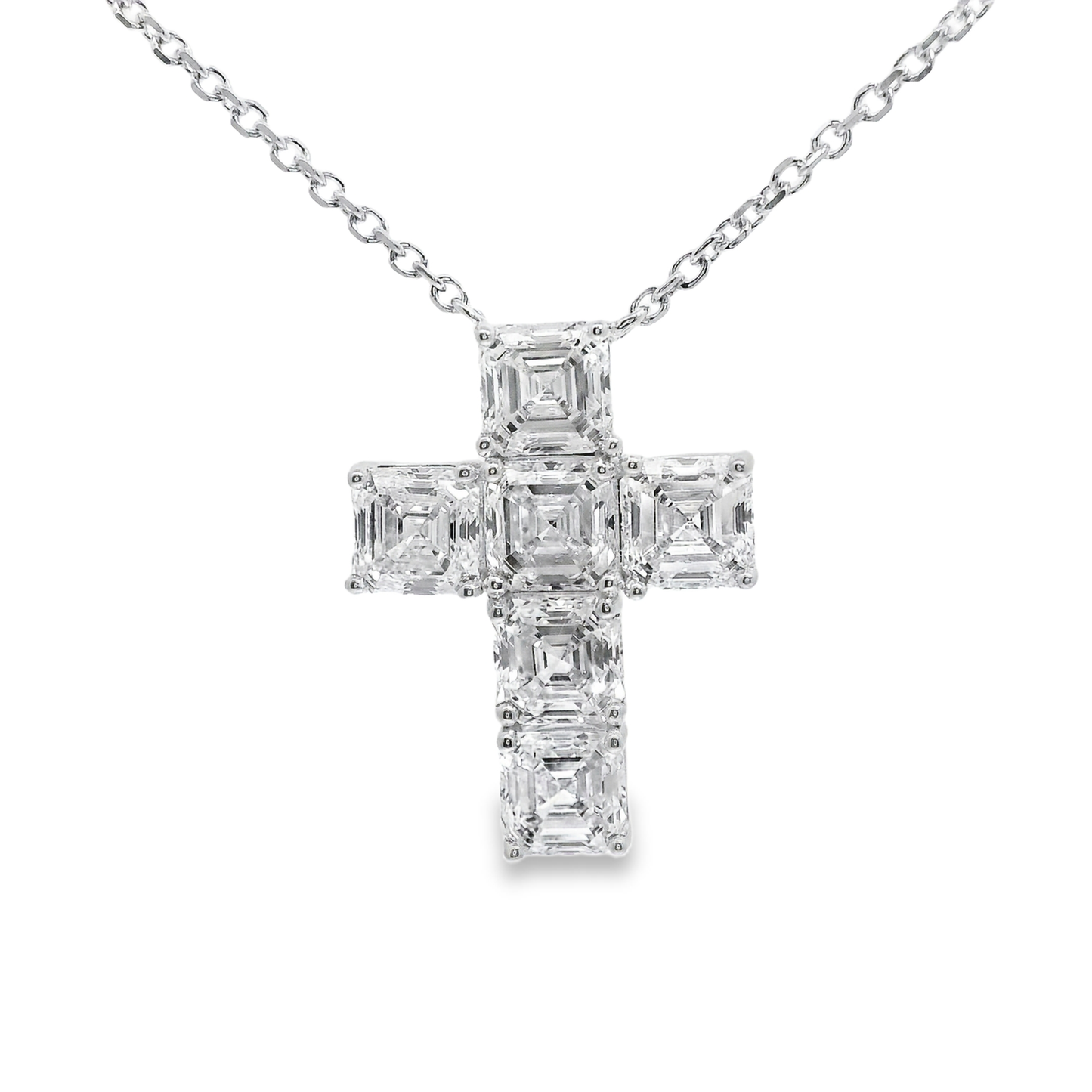 4.20CT Lab Diamond Emerald Cut Cross Pendant 14k Gold