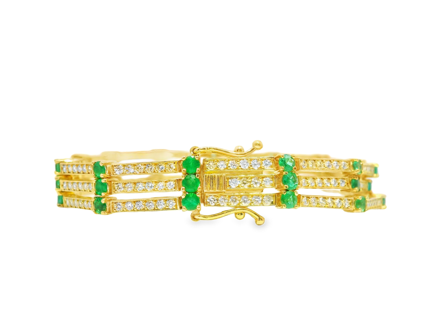 3.07CT Diamond 2.59CT Emerald Bracelet 14k Yellow Gold