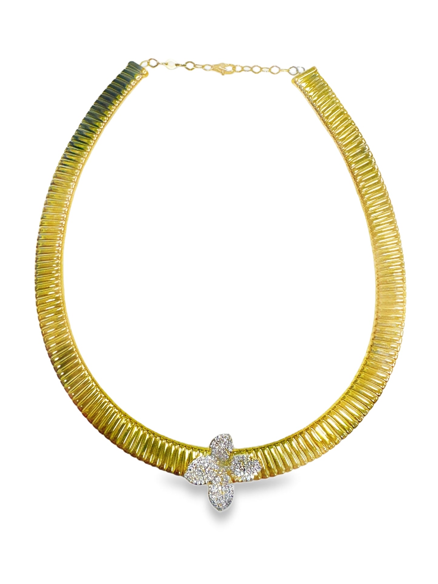 0.95Ct Diamond Flower & Plain 14k Yellow Gold Necklace