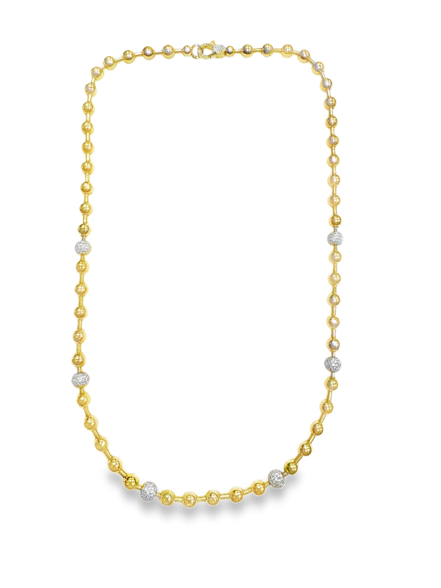 3.37Ct Diamond Rondell & Plain Ball Lobster Lock 14k Yellow Gold Necklace