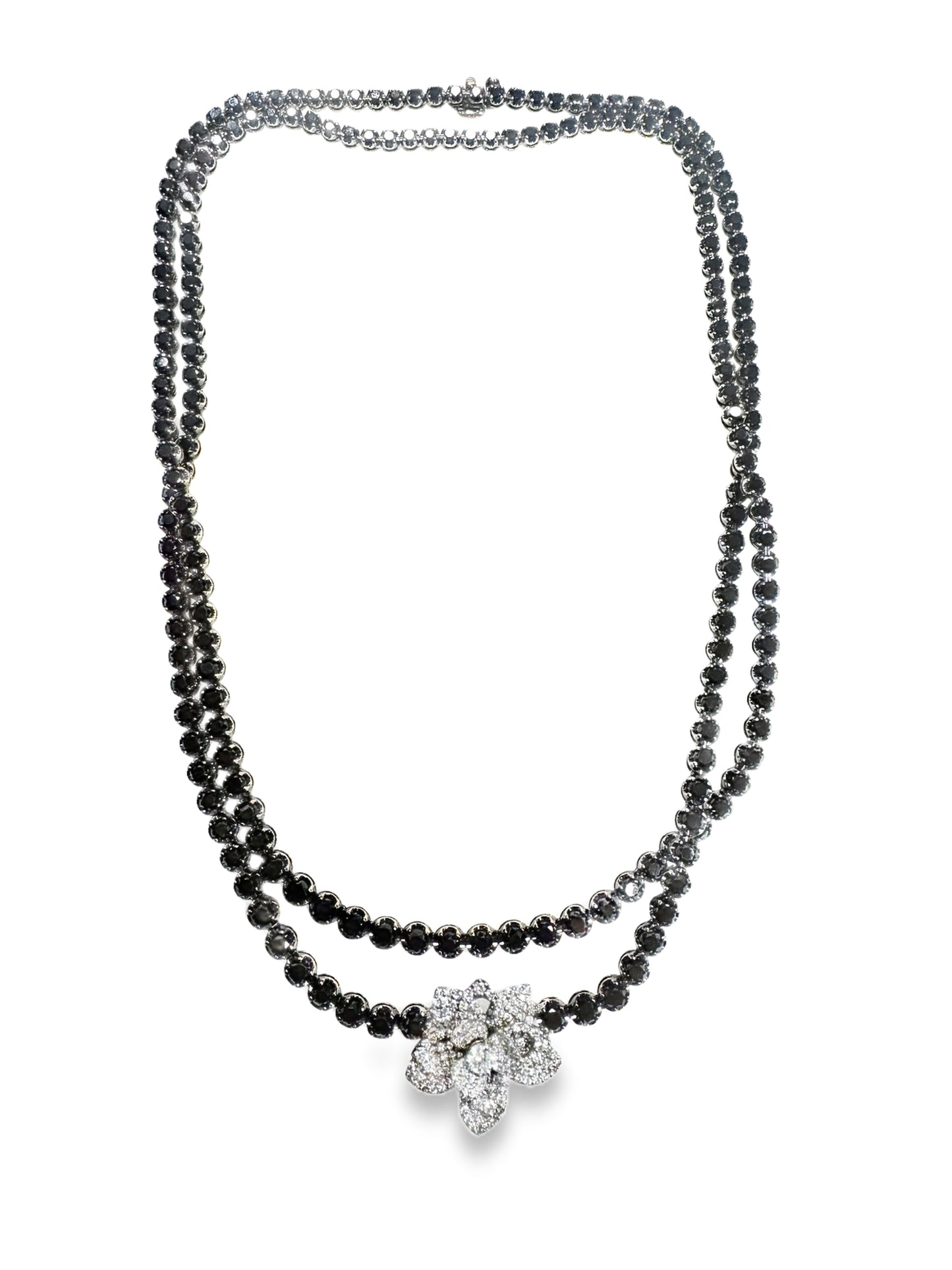 2.78CT Diamond 26.97CT Black Diamond Flower 18k White Gold Necklace