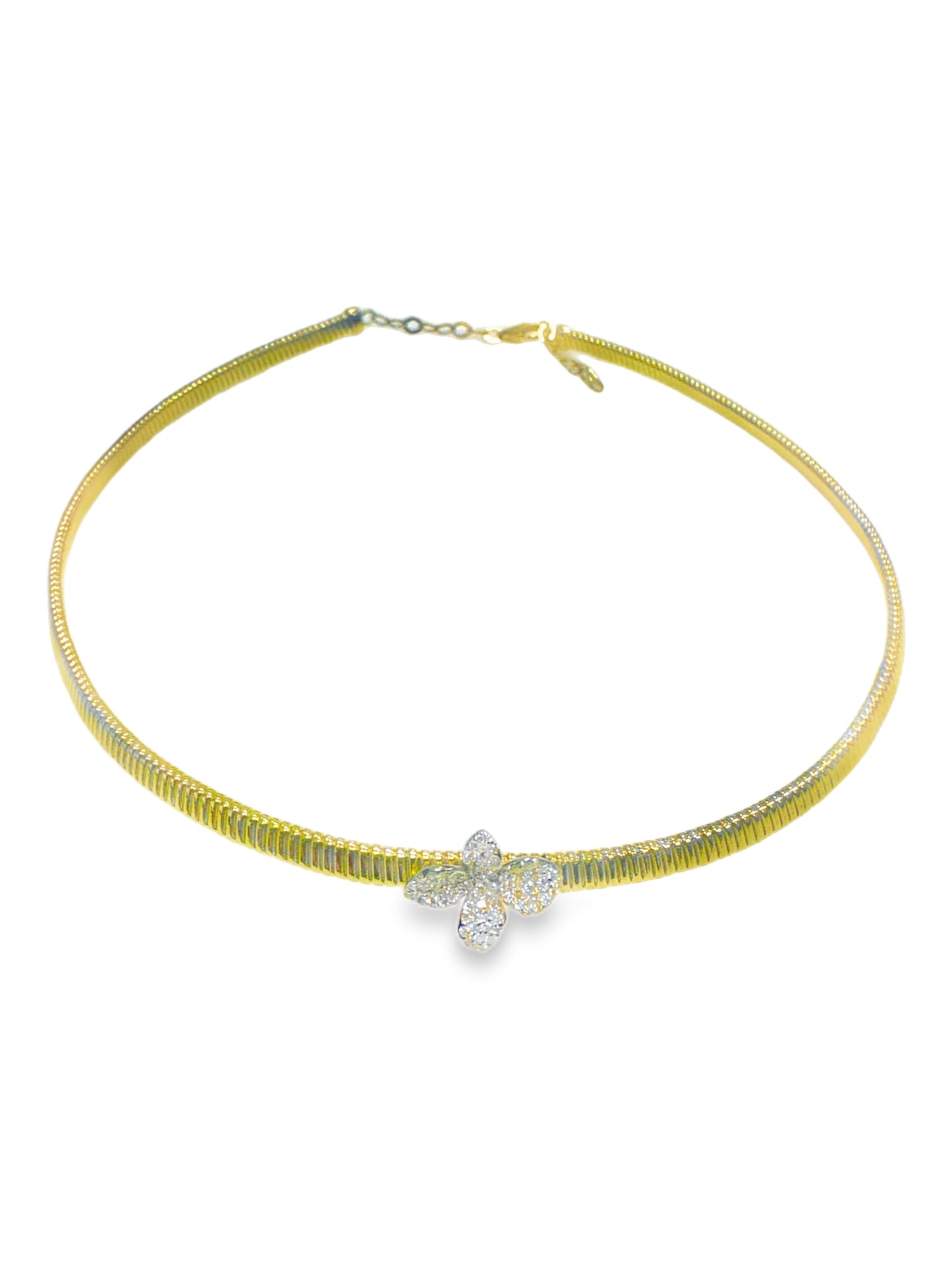 0.42CT Diamond Flower with Plain Chain 14k Yellow Gold Necklace