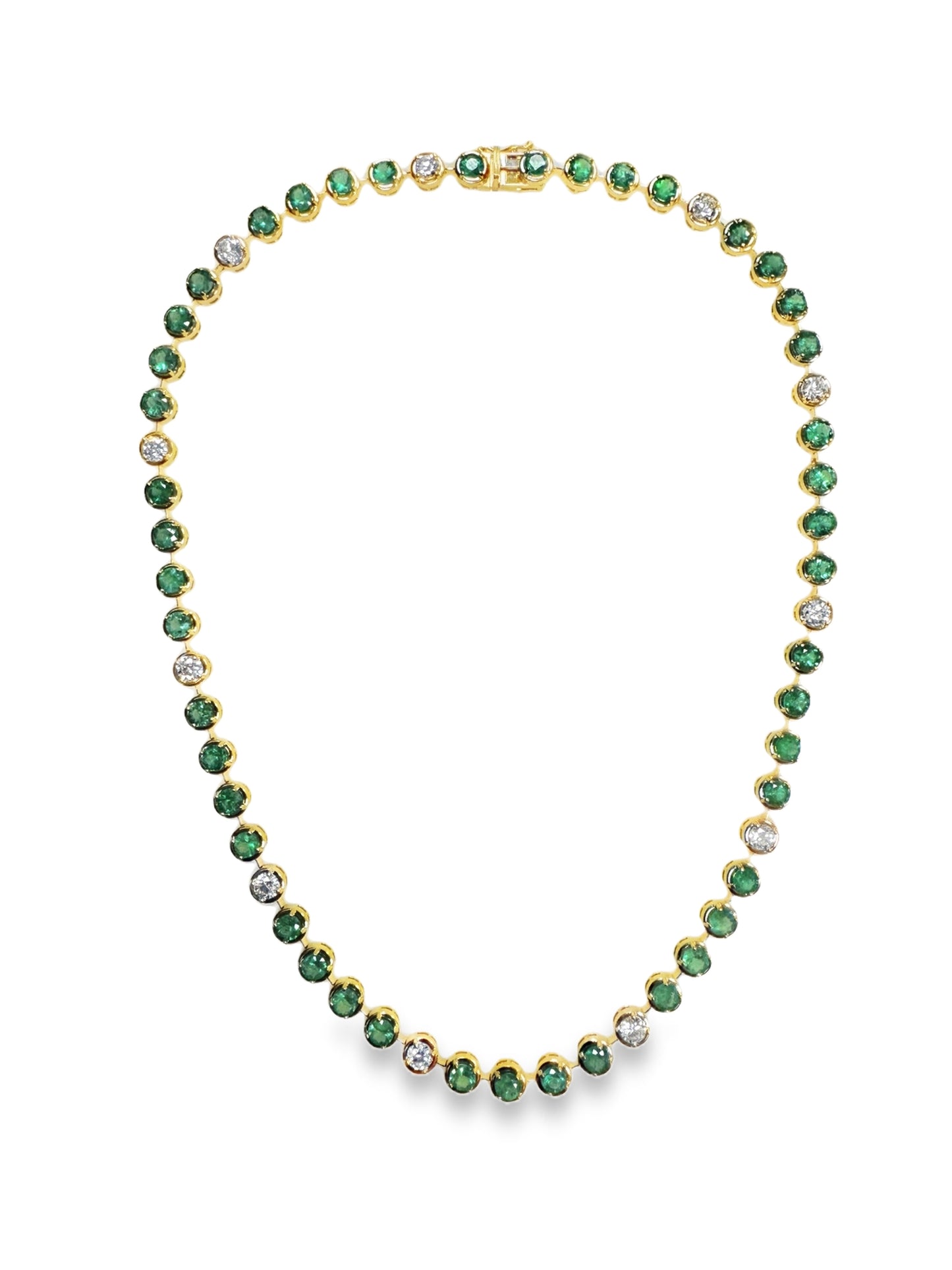 2.63CT Round Lab Diamond 9.65CT Emerald 14K Yellow Gold Necklace