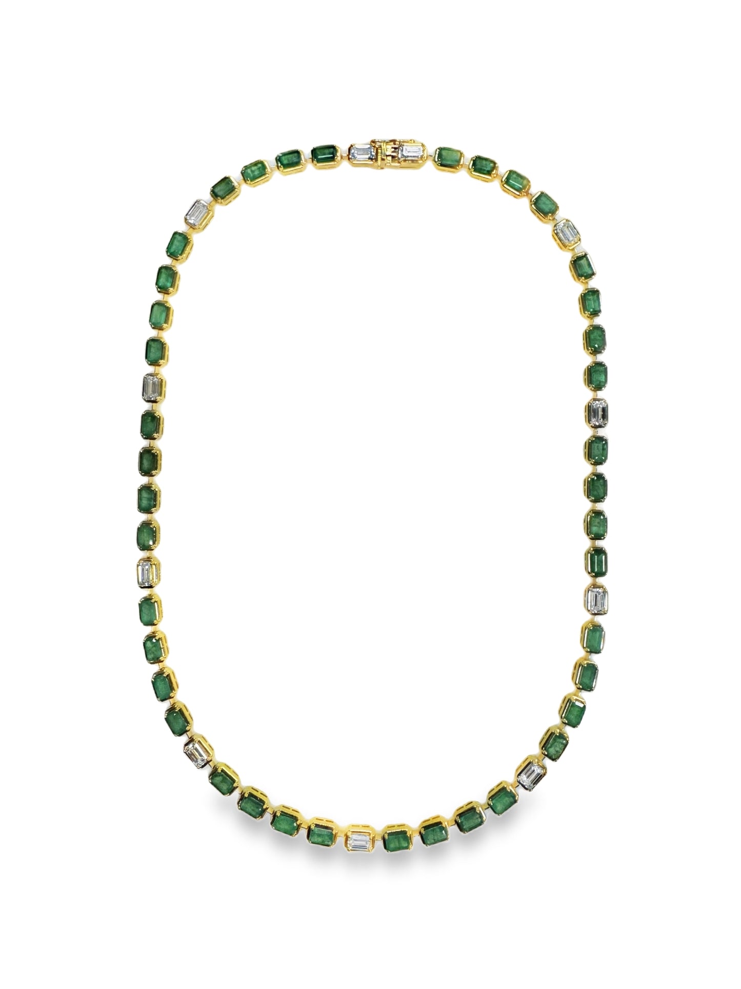 3.50CT Emerald Cut Lab Diamond 10.51CT Emerald 14K Yellow Gold Necklace