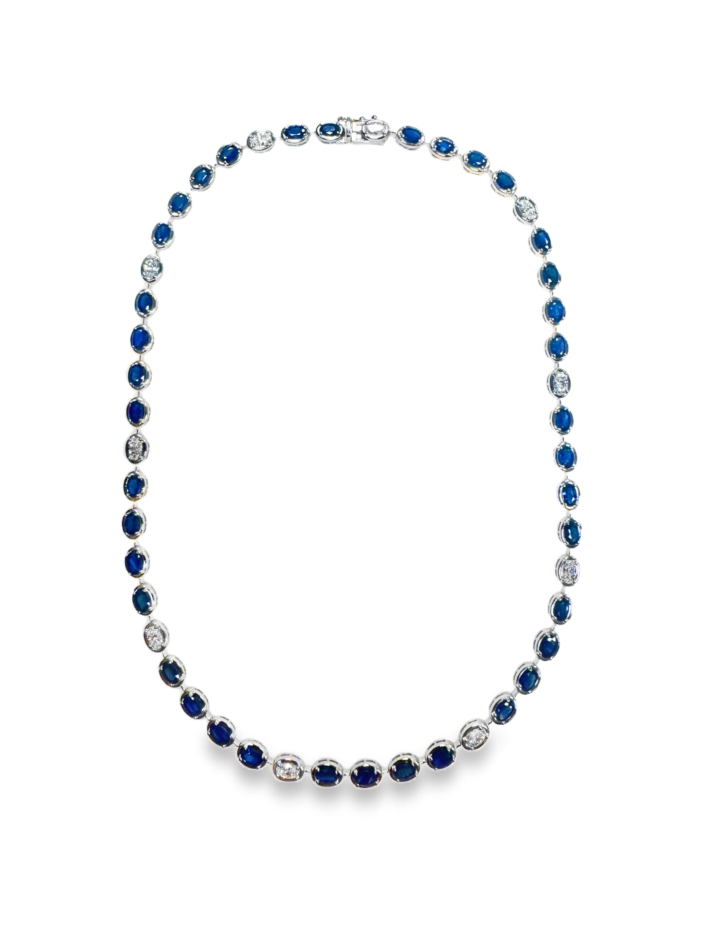 2.04CT Oval Lab Diamond 11.40CT Blue Sapphire 14k White Gold Necklace