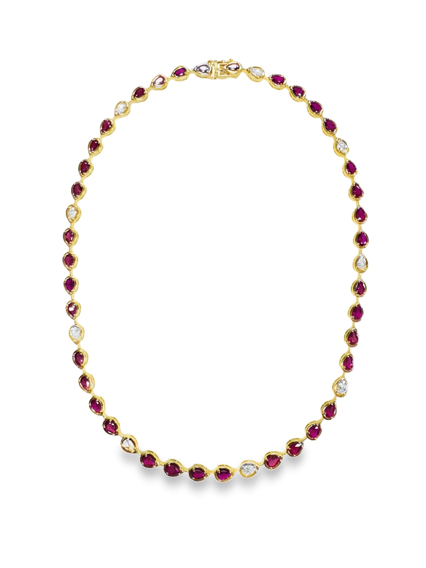 1.55CT Pear Shape Lab Diamond 8.52CTRuby 14K Yellow Gold Necklace