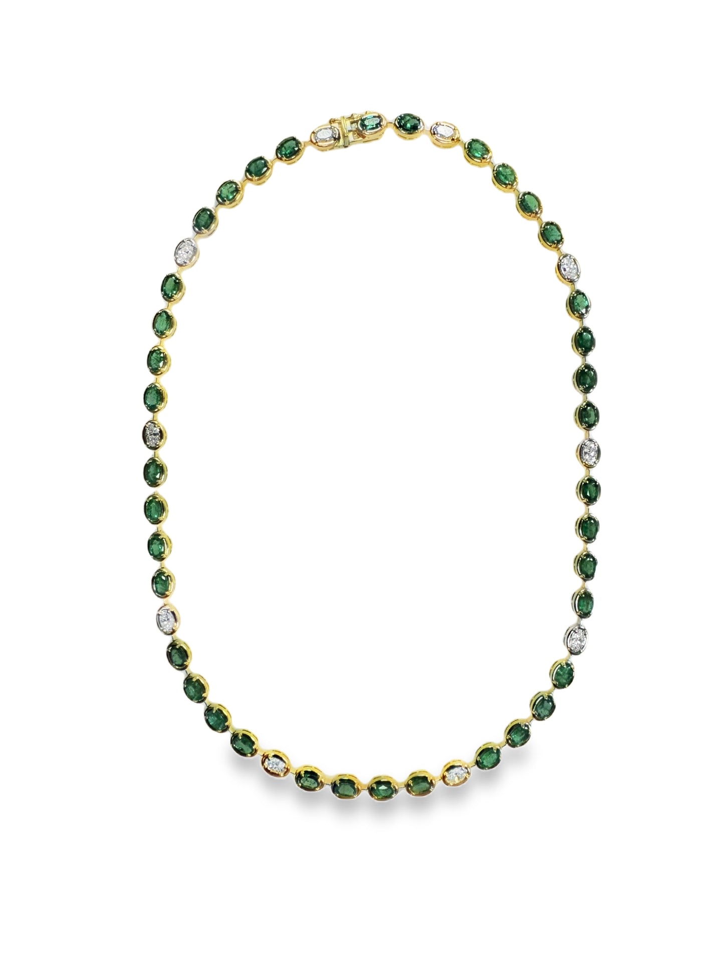 1.96CT Oval Lab Diamond 8.04CT Emerald 14K Yellow Gold Necklace