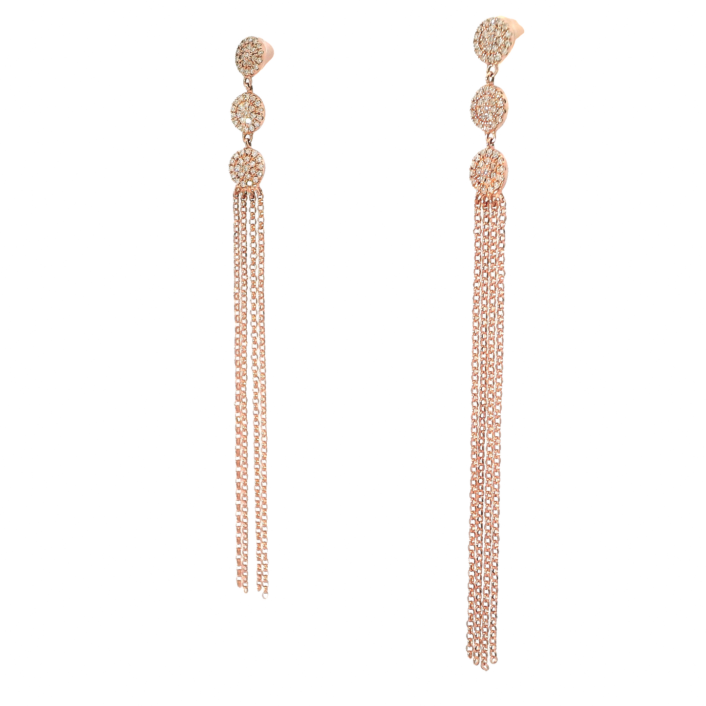 .25 CT Diamond Chain Tassel Earrings 14K Gold