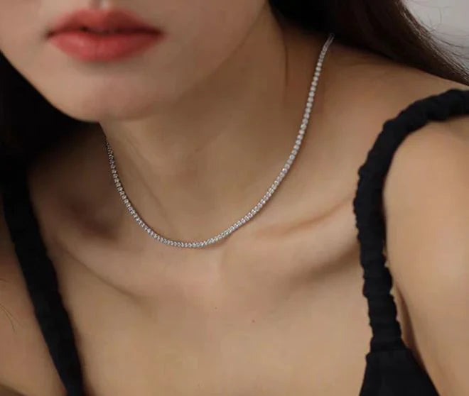 7.08CT Diamond Lab 4 Prong Tennis Necklace 14k White Gold