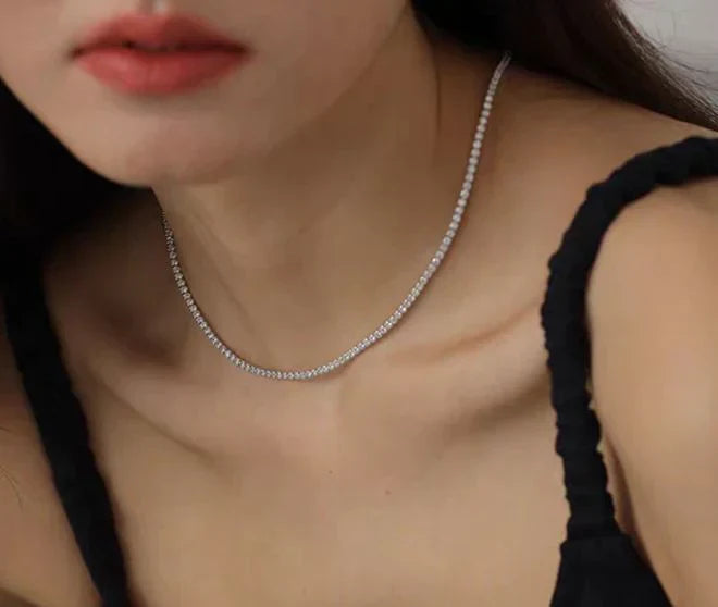 7.08CT Diamond Lab 4 Prong Tennis Necklace 14k White Gold