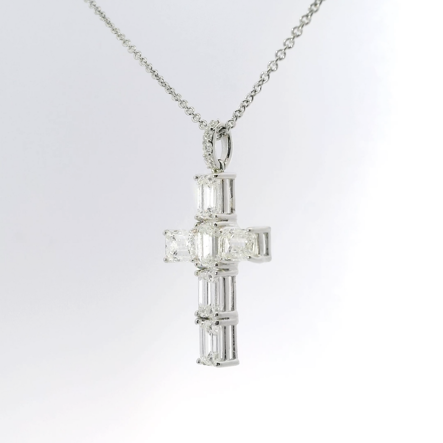 2.87CT Asscher Cut Diamond Cross Pendant 14k White Gold