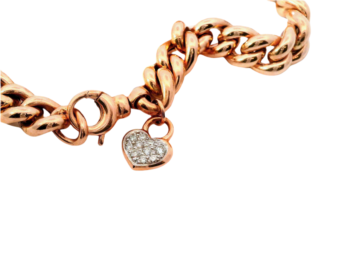 0.87CT Round Cut Diamond Heart Shaped Link Fashion Bracelet 18K Rose Gold