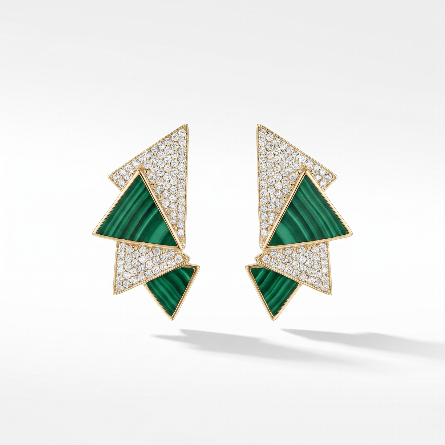 14K Gold Malachite & Diamond Geometric Earrings