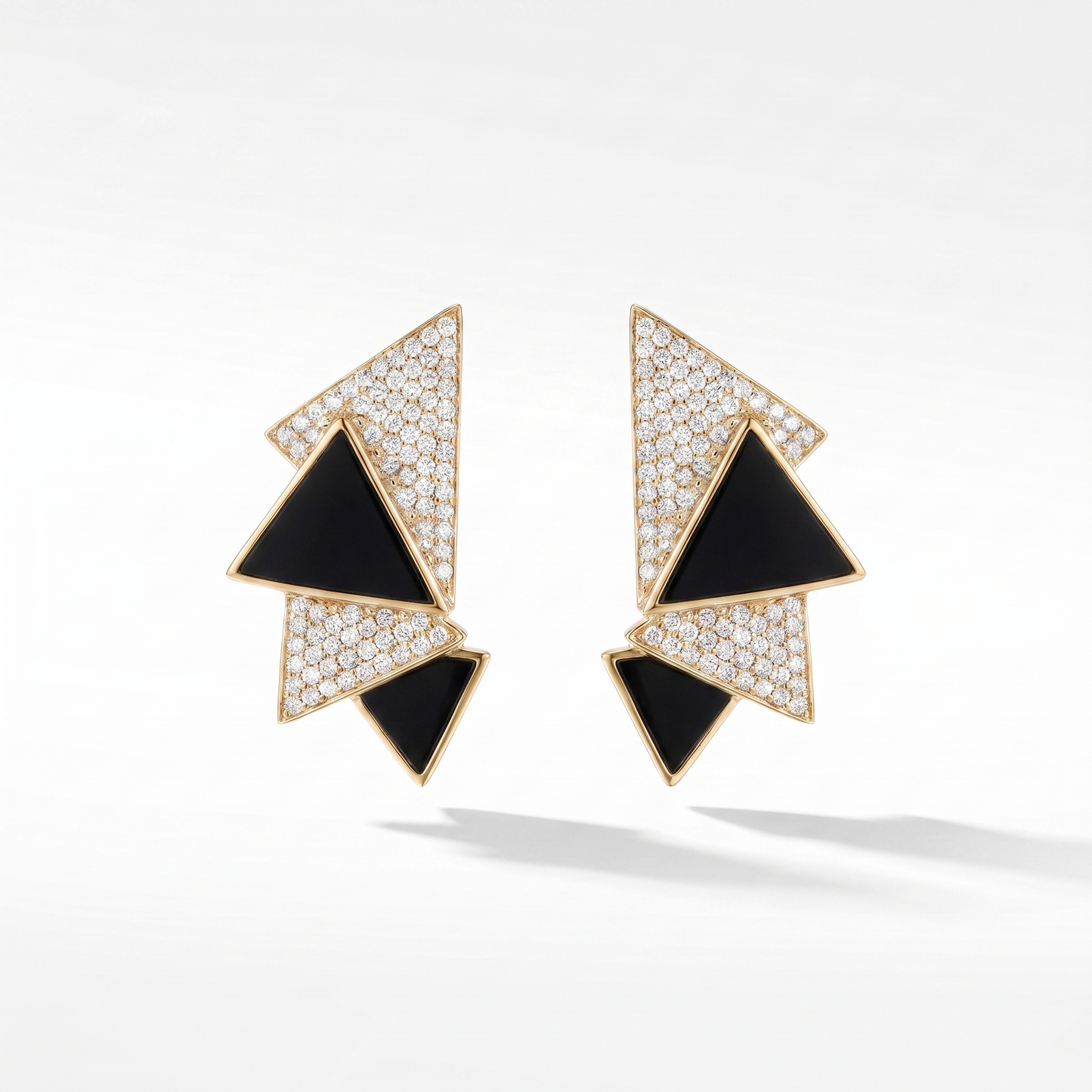 14K Gold Black Onyx & Diamond Geometric Earrings
