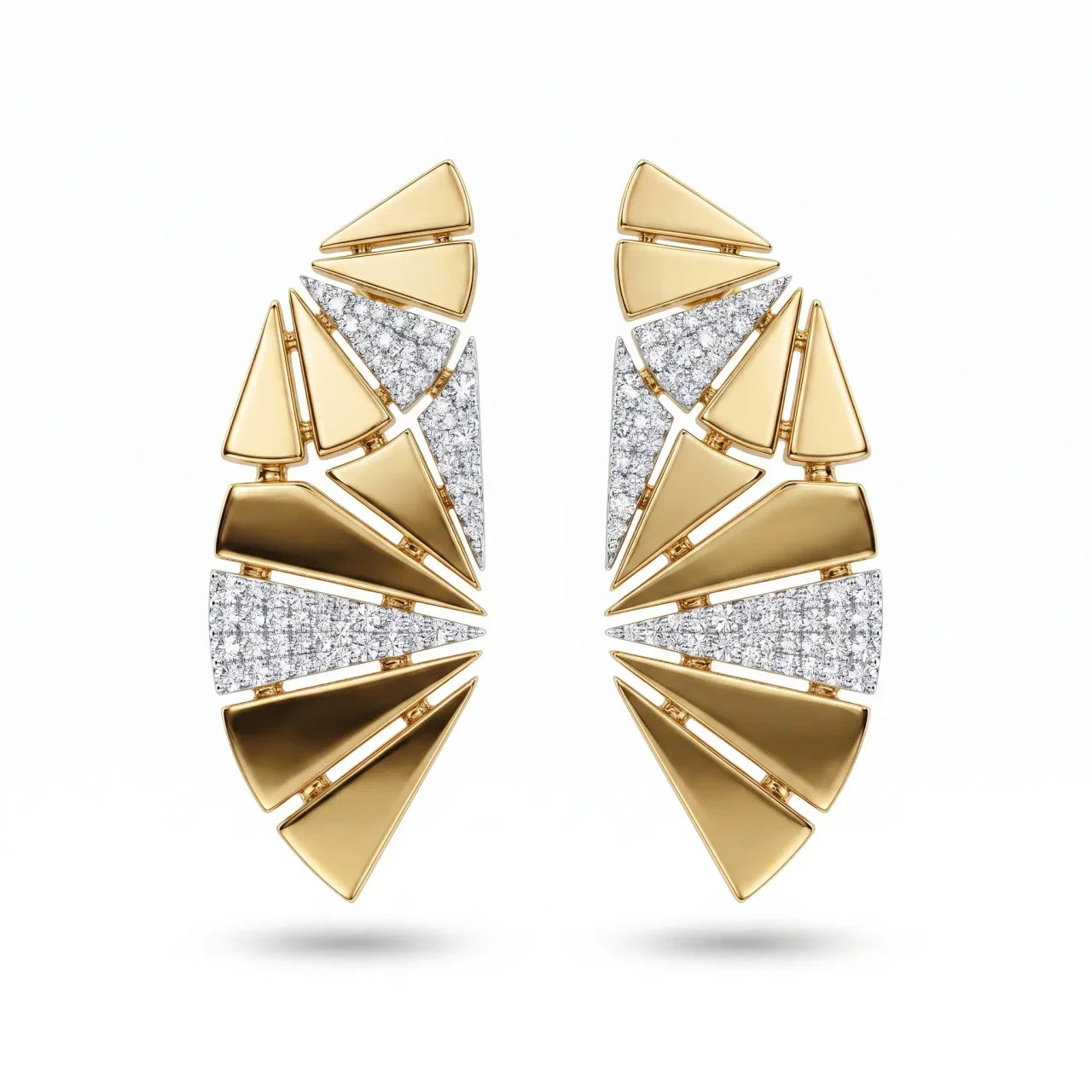 14K Gold Diamond Fan Geometric Earrings