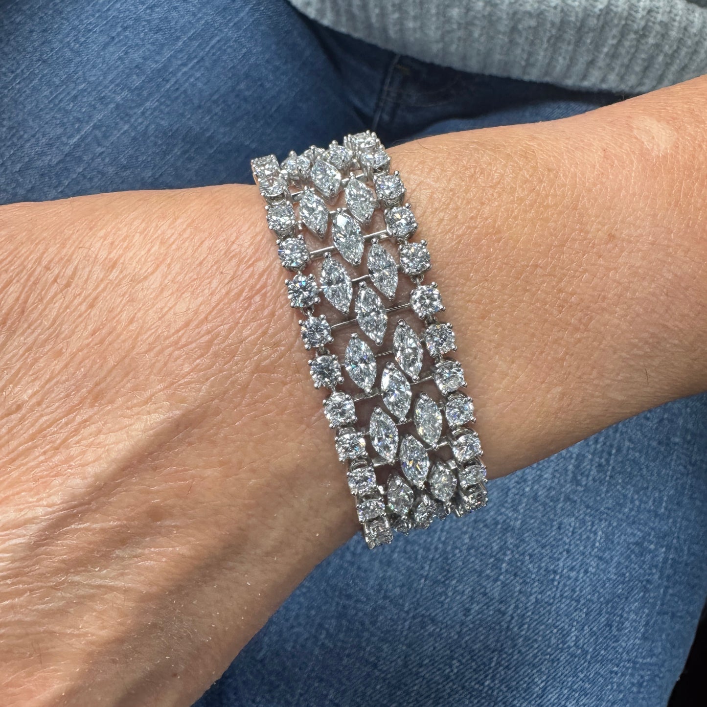 17.14CT Round 24.39CT Marquis Lab Diamond Bracelet 14k White Gold