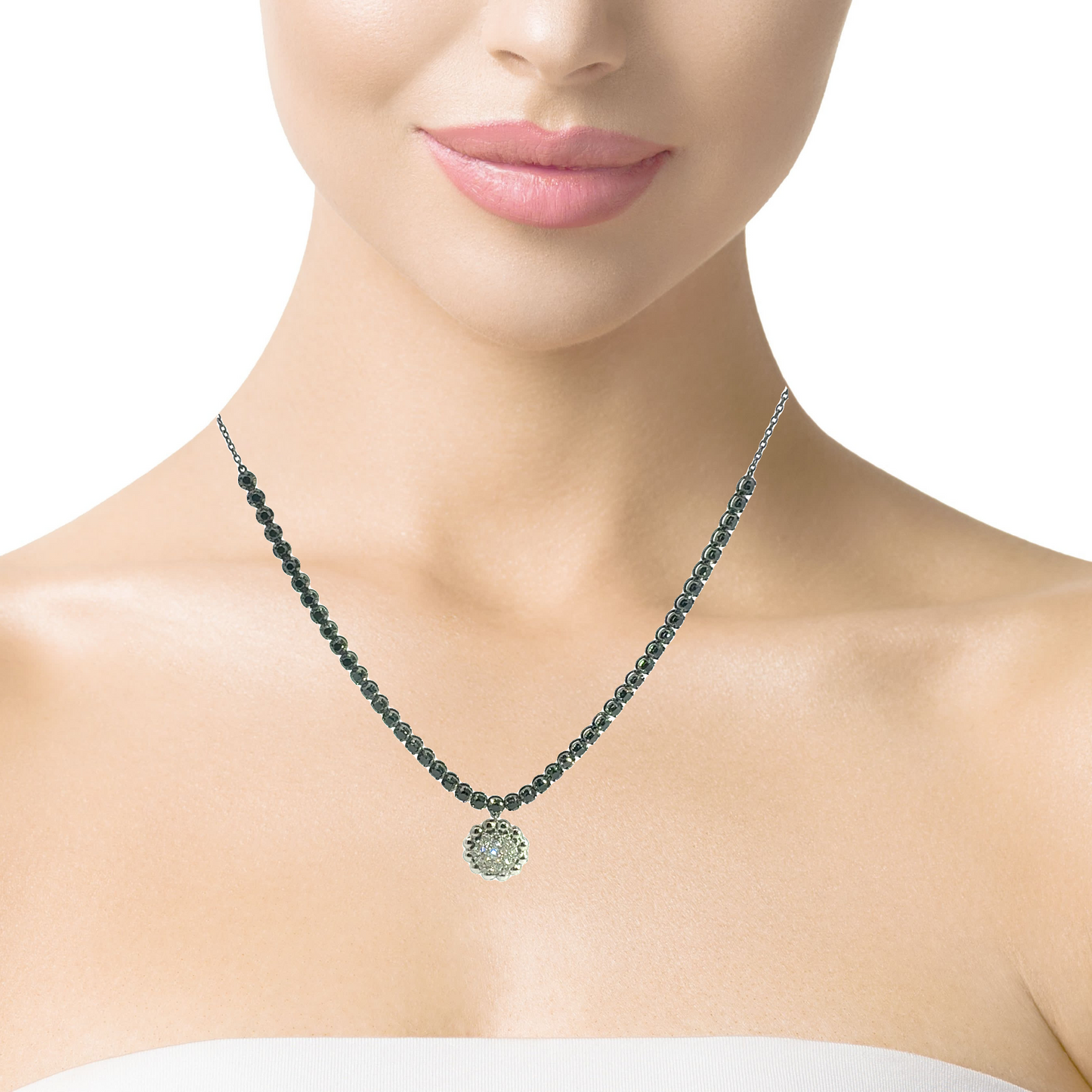 1.10CT Diamond 4.14CT Black Diamond Pendant 18k white Gold