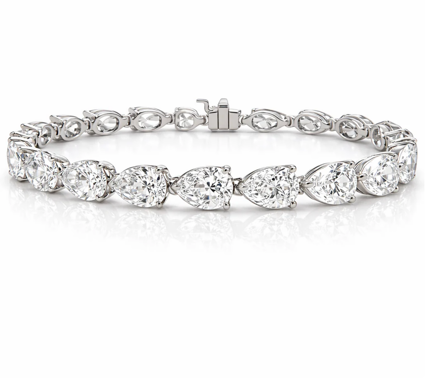 25.48CT Lab Diamond Pear Shape Tennis Bracelet 14k White Gold