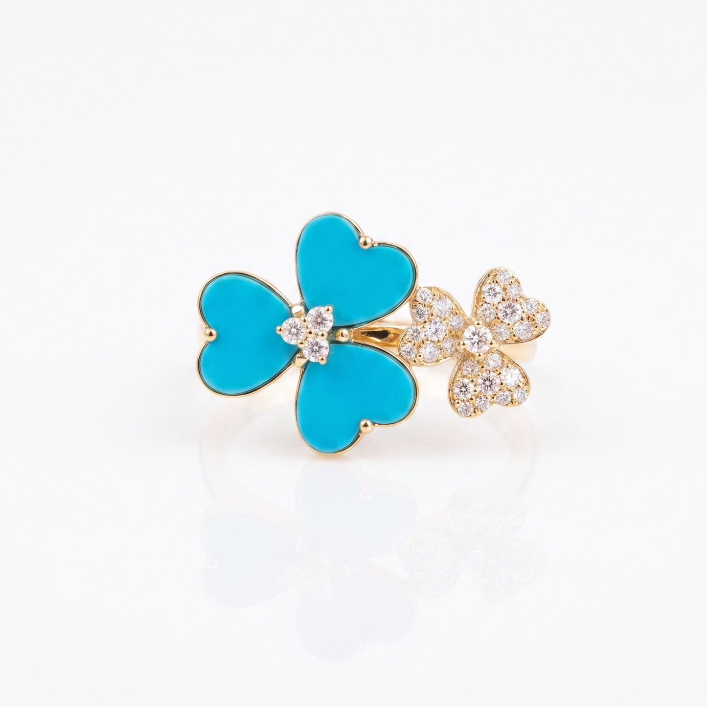 14K Gold Turquoise & Diamond Flower Ring