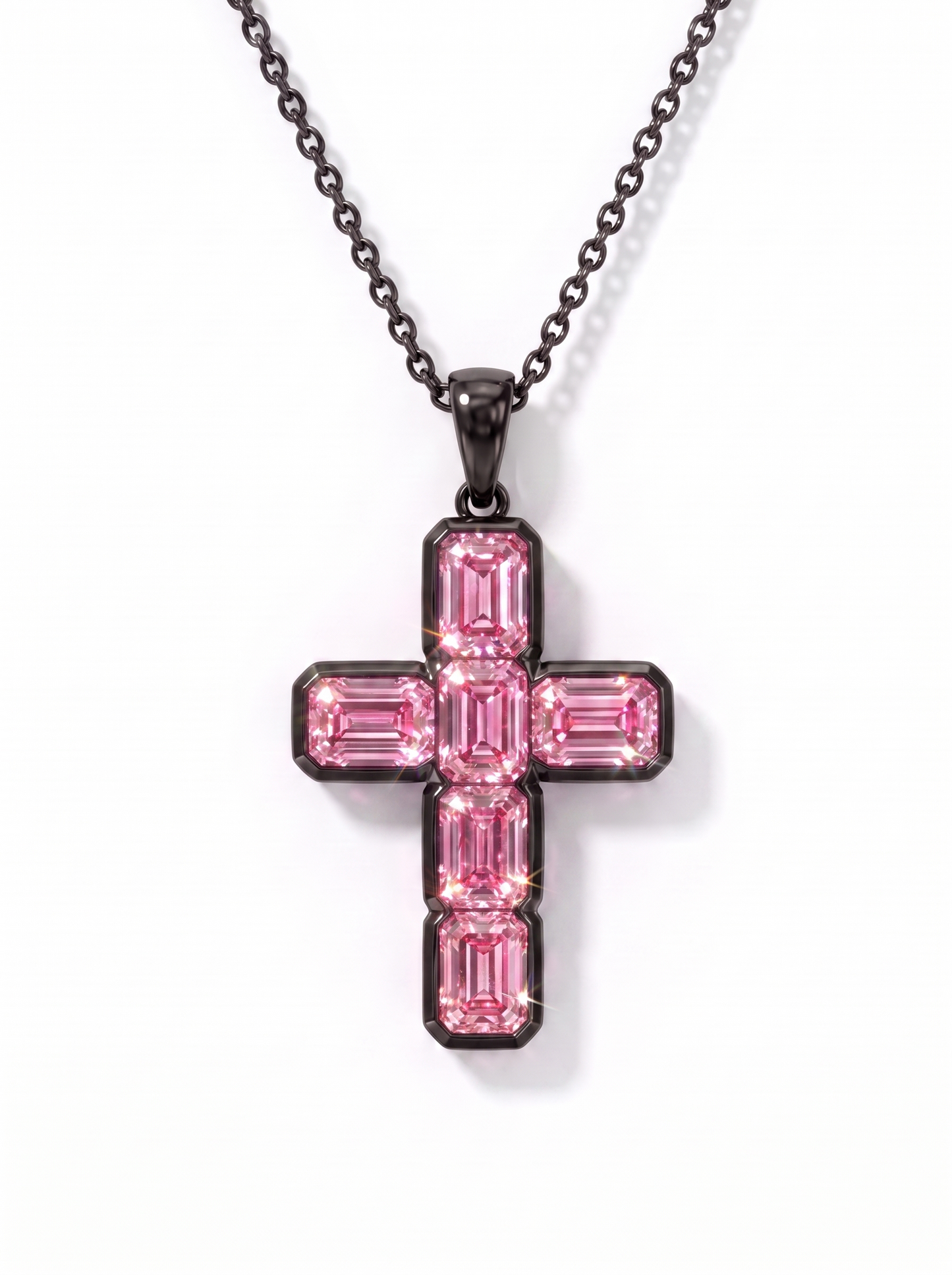 Pink Sapphire Cross Pendant 14k Gold — Pink Obsidian
