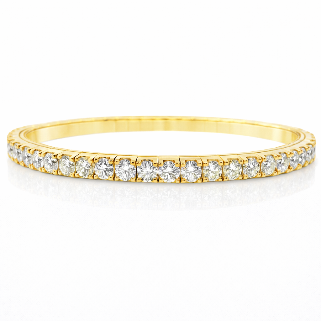 7.66CT Lab Diamond Stretch Bangle 14k Yellow Gold