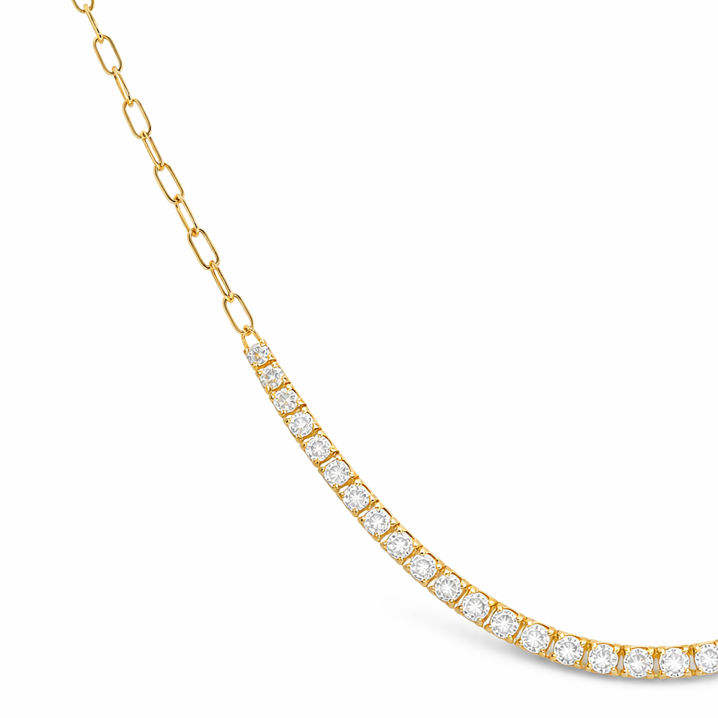 3.15CT Diamond 4 Prong Half Way Tennis 14k Yellow Gold Necklace