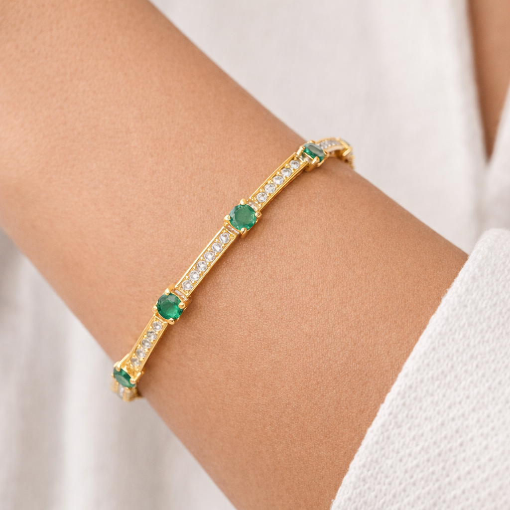 1.46ct Emerald 0.86ct Diamond Bracelet 14k Yellow Gold