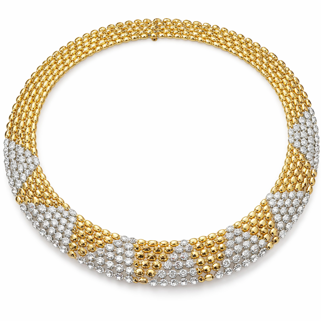 9.41CT Diamond and Plain Gold 14k Two Tone Necklace