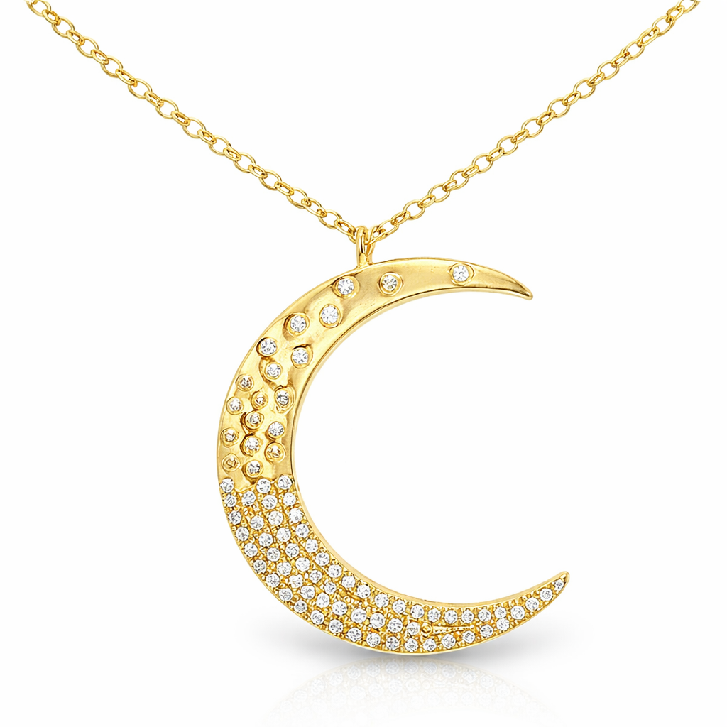 0.40CT Diamond Moon Pendant 14K Gold