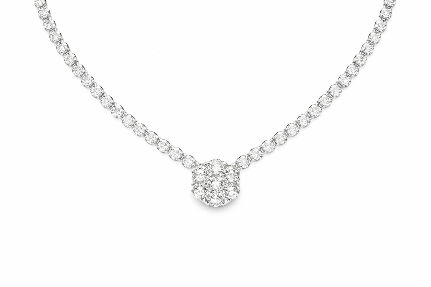 5.77CT Diamond Center Flower 14k White Gold Tennis Necklace