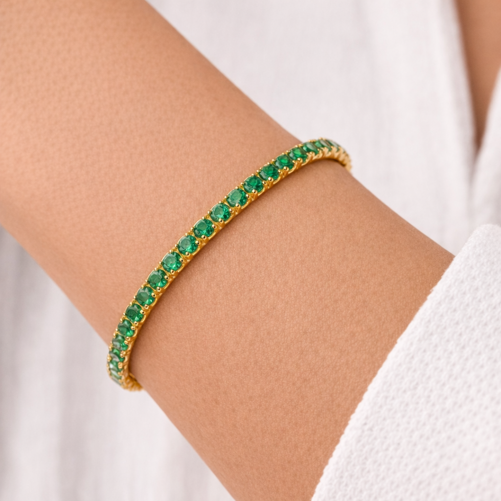 5.69CT Emerald Tennis Bracelet 14k Yellow Gold