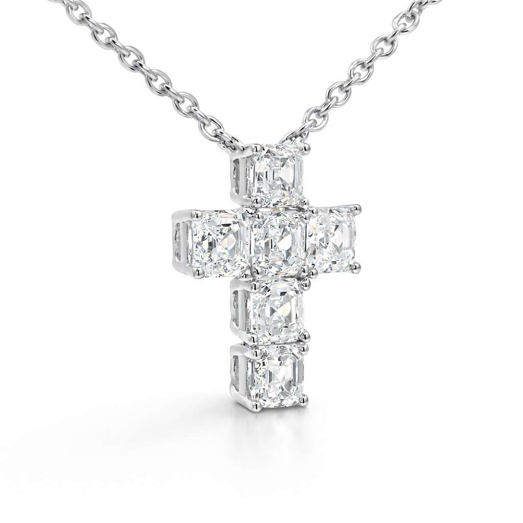 1.32CT Lab Emerald Cut Cross Pendant 14k Gold