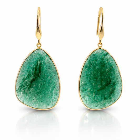 Green Aventurine Hoop Earring 14k Yellow Gold